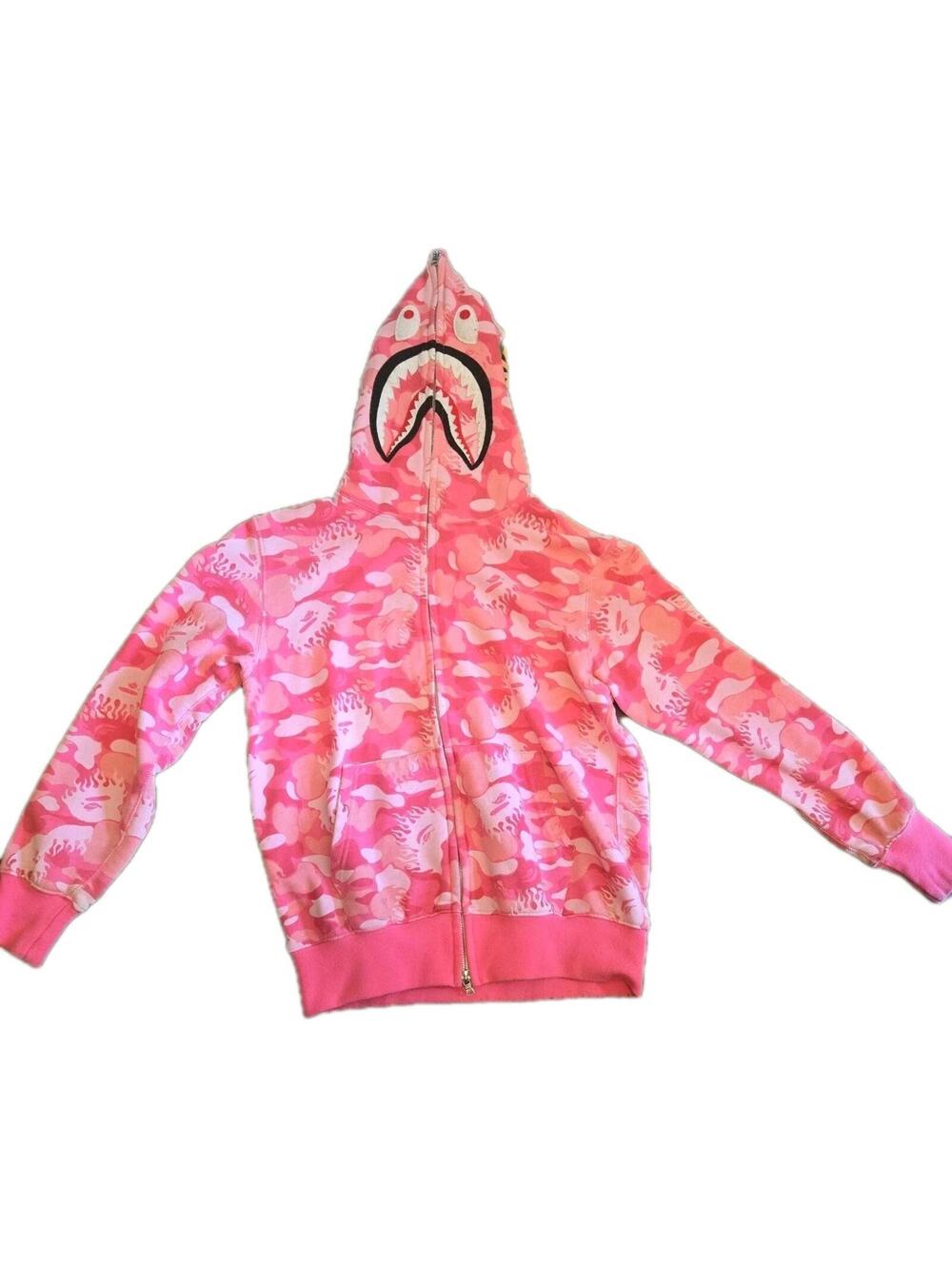 BAPE ABC A Bathing Ape Zip Up mens Pink Hoodie Patchwork shark Medium camo